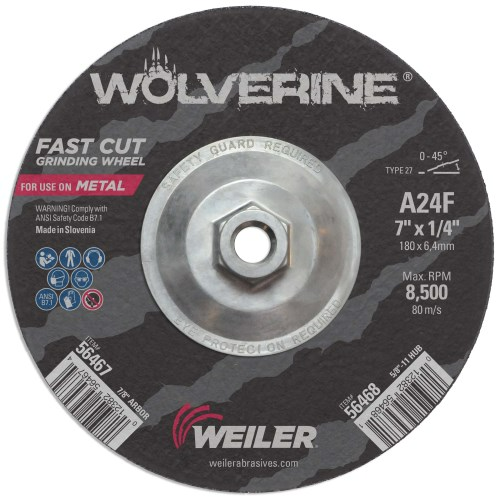 Weiler - 7" x 1/4" Wolverine Type 27 Grinding Wheel, A24R, 5/8"-11 Nut