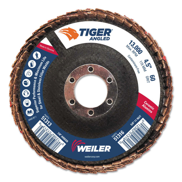 Weiler - Tiger Angled Flap Disc, 7/8", 60 Grit