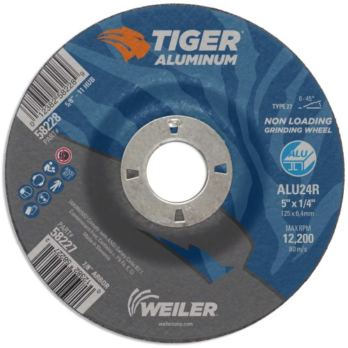 Weiler - 5" x 1/4" Tiger Aluminum Type 27 Grinding Wheel ALU24R 7/8 A.H.