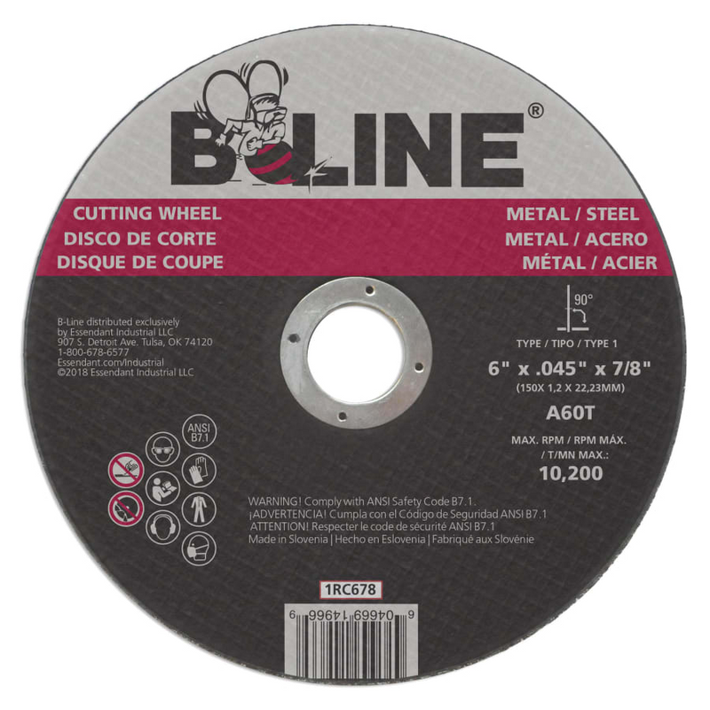 B-Line - 6" Cutting Wheel, .045" Thick, 7/8" Arbor, 60 Grit, Aluminum Oxide