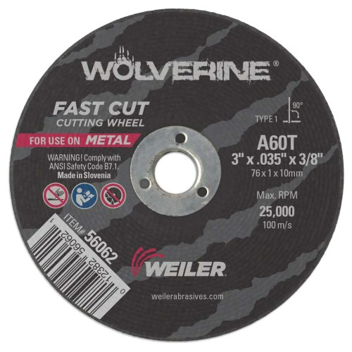 Weiler - 3" x .035" Wolverine Type 1 Cut-Off Wheel, A60T, 3/8" A.H.