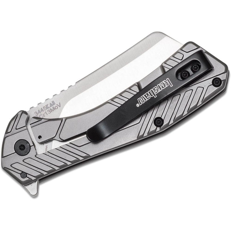 Kershaw - Static KVT Flipper Knife 2.8" Satin Cleaver Blade, Gray PVD Stainless Steel Handles
