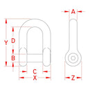 Suncor Stainless - Straight D Shackle w/ No Snag Pin