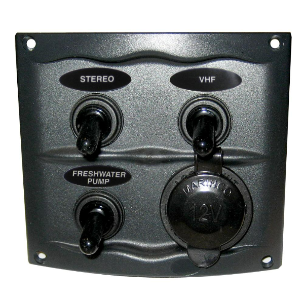 Marinco - Switch Panel 3 Gang Gray/Black Waterproof Panel with 3 Switches
