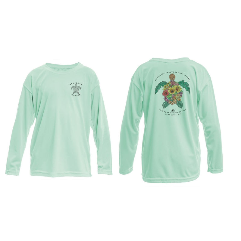 Sea Gear - Floral Turtle Kids Sunshirt Long Sleeve UPF 50+