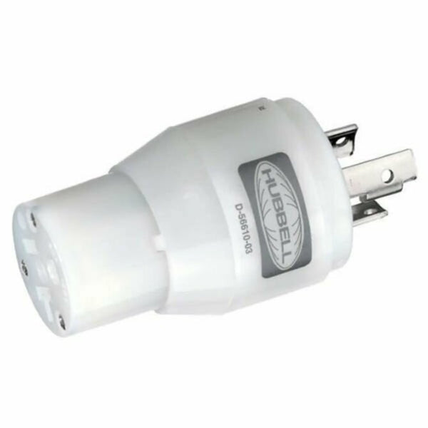 HUBBELL - White 15A/20A 125V Straight Blade Female Plug to 20A 125V Twist Lock Locking Male Adapter
